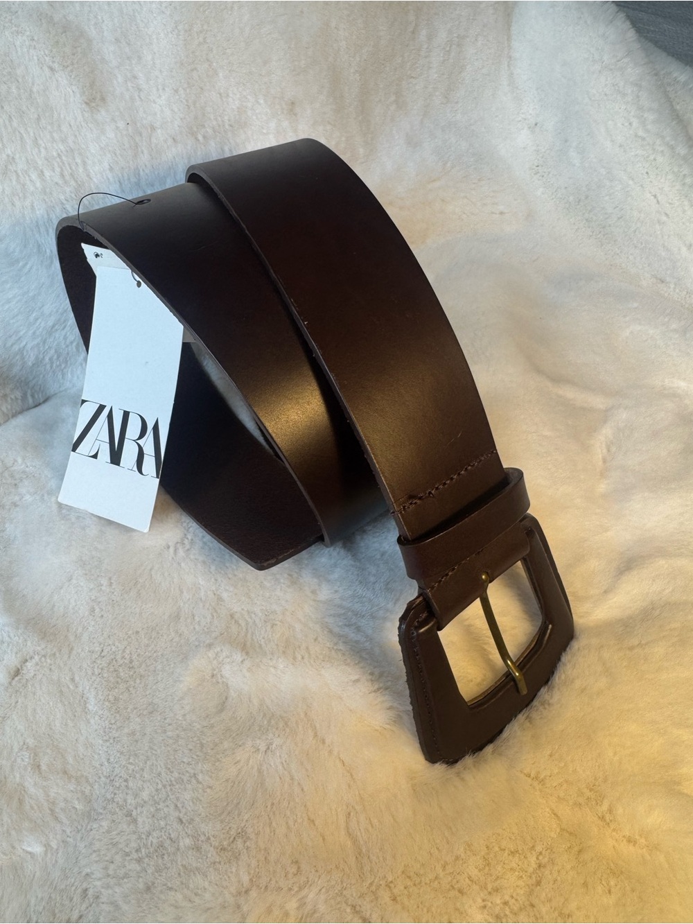 Zara Brown Leather Women’s Belt with Dark Metal Buckle Size 34 - Picture 2 of 6